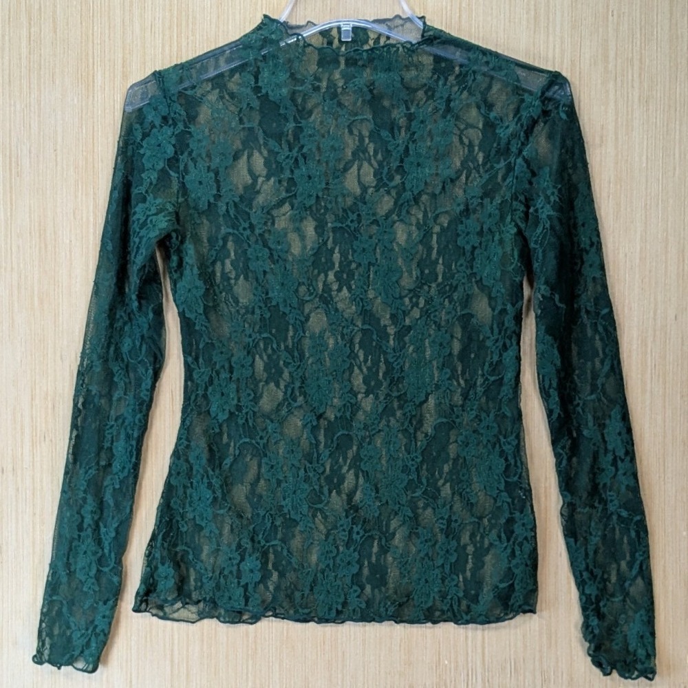 Womens Whimsygoth Festival Dark Green Floral Lace Sheer Top Size S Layering